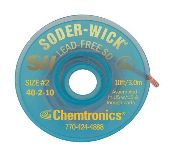 40-2-10 -  Desoldering Braid, Soder-Wick®, Lead Free, Static Dissipative Bobbin, Copper, 1.5 mm x 10 ft